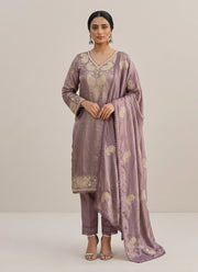 Diwali Mauve Silk Salwar Suit – Handmade Paisley Zardozi Work & Lace Dupatta 1
