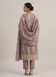 Diwali Mauve Silk Salwar Suit – Handmade Paisley Zardozi Work & Lace Dupatta 4