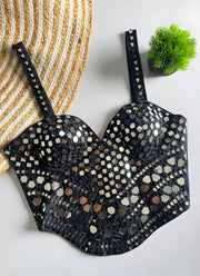 Mirror Work Blouse – Padded Bustier Crop Top with Real Mirror Handwork 11