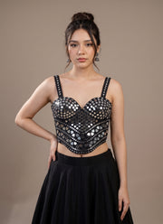 Mirror Work Blouse – Padded Bustier Crop Top with Real Mirror Handwork 10