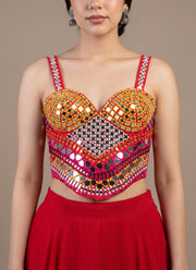 Mirror Work Blouse – Padded Bustier Crop Top with Real Mirror Handwork 15