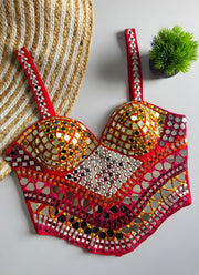 Mirror Work Blouse – Padded Bustier Crop Top with Real Mirror Handwork 16
