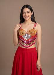 Mirror Work Blouse – Padded Bustier Crop Top with Real Mirror Handwork 14
