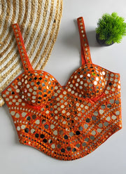 Mirror Work Blouse – Padded Bustier Crop Top with Real Mirror Handwork 9