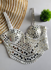 Mirror Work Blouse – Padded Bustier Crop Top with Real Mirror Handwork 5