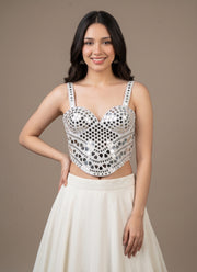 Mirror Work Blouse – Padded Bustier Crop Top with Real Mirror Handwork 3