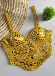 Mirror Work Blouse – Padded Bustier Crop Top with Real Mirror Handwork 13