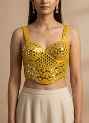 Mirror Work Blouse – Padded Bustier Crop Top with Real Mirror Handwork 12