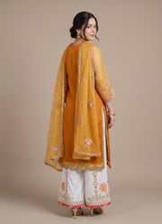 Diwali Mustard Organza Palazzo Suit – Sequin & Zari Embroidered Kurti with Gotapatti Dupatta 5