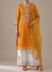 Diwali Mustard Organza Palazzo Suit – Sequin & Zari Embroidered Kurti with Gotapatti Dupatta 7