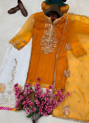 Diwali Mustard Organza Palazzo Suit – Sequin & Zari Embroidered Kurti with Gotapatti Dupatta 8