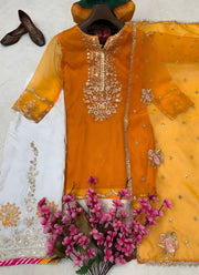 Diwali Mustard Organza Palazzo Suit – Sequin & Zari Embroidered Kurti with Gotapatti Dupatta 2