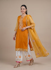 Diwali Mustard Organza Palazzo Suit – Sequin & Zari Embroidered Kurti with Gotapatti Dupatta 4