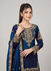 Diwali Shaded Chinon Sharara Suit – Gold Sequin & Pearl Embroidery with Tassels & Lace Dupatta 12