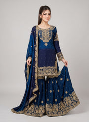 Diwali Shaded Chinon Sharara Suit – Gold Sequin & Pearl Embroidery with Tassels & Lace Dupatta 11