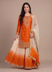 Diwali Ombre Silk Sharara Suit – Sequin Embroidered GMY Silk Kurti with Pearl Work Dupatta 5