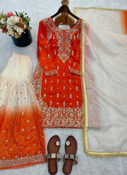 Diwali Ombre Silk Sharara Suit – Sequin Embroidered GMY Silk Kurti with Pearl Work Dupatta 6
