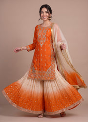 Diwali Ombre Silk Sharara Suit – Sequin Embroidered GMY Silk Kurti with Pearl Work Dupatta 7