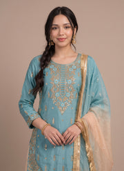 Diwali Ombre Silk Sharara Suit – Sequin Embroidered GMY Silk Kurti with Pearl Work Dupatta 4