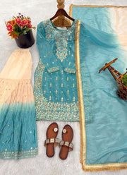 Diwali Ombre Silk Sharara Suit – Sequin Embroidered GMY Silk Kurti with Pearl Work Dupatta 2