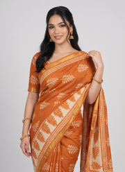 Diwali Orange Maheshwari Saree – Vegetable Dye Fern Leaf Dabu Block Print Silk Cotton Saree with Matching Blouse 4