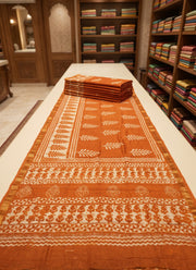 Diwali Orange Maheshwari Saree – Vegetable Dye Fern Leaf Dabu Block Print Silk Cotton Saree with Matching Blouse 3