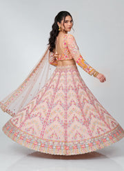 Diwali Peach Mirror Work Lehenga – Faux Georgette with Paper Mirror, Zari & Thread Work and Dupatta 4
