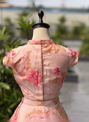 Diwali Peach Organza Lehenga – Floral Print with Cutdana, Cap Sleeve Choli & Ombre Mirror Dupatta 5