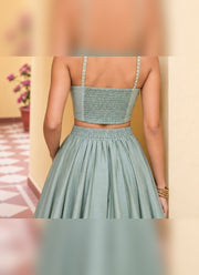 Diwali Pearl Halter Neck Lehenga – Readymade Roman Silk Lehenga with Pockets & Net Dupatta 19