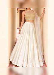 Diwali Pearl Halter Neck Lehenga – Readymade Roman Silk Lehenga with Pockets & Net Dupatta 10