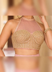 Diwali Pearl Halter Neck Lehenga – Readymade Roman Silk Lehenga with Pockets & Net Dupatta 21