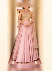 Diwali Pearl Halter Neck Lehenga – Readymade Roman Silk Lehenga with Pockets & Net Dupatta 14