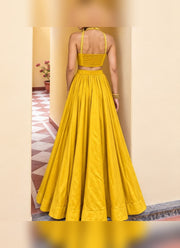 Diwali Pearl Halter Neck Lehenga – Readymade Roman Silk Lehenga with Pockets & Net Dupatta 17