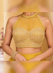Diwali Pearl Halter Neck Lehenga – Readymade Roman Silk Lehenga with Pockets & Net Dupatta 18