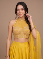 Diwali Pearl Halter Neck Lehenga – Readymade Roman Silk Lehenga with Pockets & Net Dupatta 8
