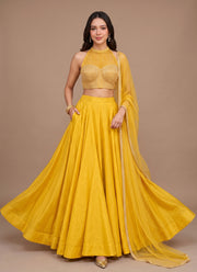 Diwali Pearl Halter Neck Lehenga – Readymade Roman Silk Lehenga with Pockets & Net Dupatta 5
