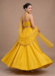 Diwali Pearl Halter Neck Lehenga – Readymade Roman Silk Lehenga with Pockets & Net Dupatta 7