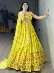 Classical Yellow Embroidery Lehenga with Blouse & Dupatta 4