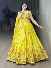 Classical Yellow Embroidery Lehenga with Blouse & Dupatta 3