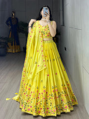 Classical Yellow Embroidery Lehenga with Blouse & Dupatta 2