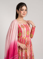 Diwali Chinon Anarkali Gown with Dupatta – Mirror & Golden Thread Work, 5 Metre Flare 2