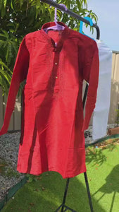 Red Kurta with White Cotton Pyjama – Kids Kurta Pajama Ethnic Set