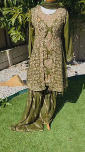 Olive Green Pakistani 4-Piece Dress