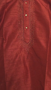 Kids Maroon Raw Silk Kurta with White Cotton Pyjama