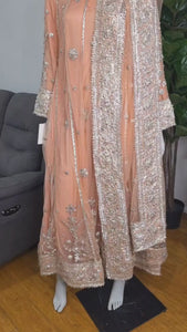 Pakistani Anarkali Dress – Peach Net Gota Patti