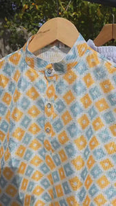 Multicolor silk kurta with white cotton payjama – traditional boys outfit