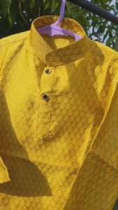 Yellow Silk Kurta with White Cotton Pyjama – Kids Kurta Pajama Set