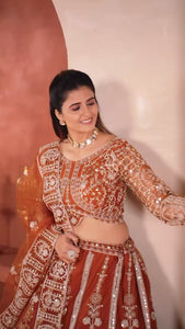 Red Butterfly Net Cocktail Lehenga Choli with Sequins Embroidery + Dupatta