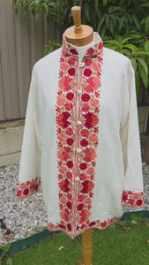 Kashmiri Pashmina Half Coat – Embroidered White