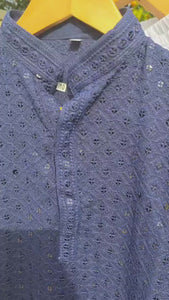 Navy Blue Kids Kurta Pajama – Festive Silk Kurta with Cotton Pyjama